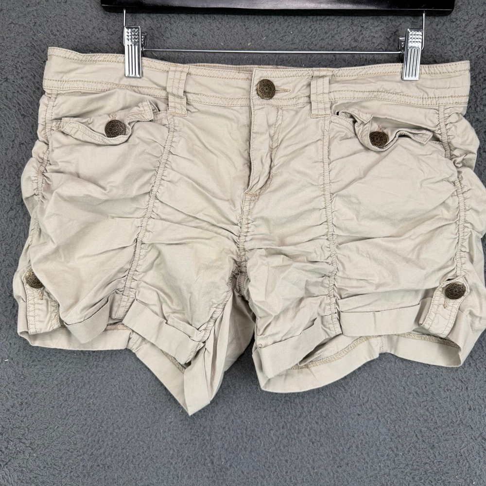 Vanilla Star Womens Khaki Ruched Cargo Shorts Tan Size 11 Low Rise Y2K Boho